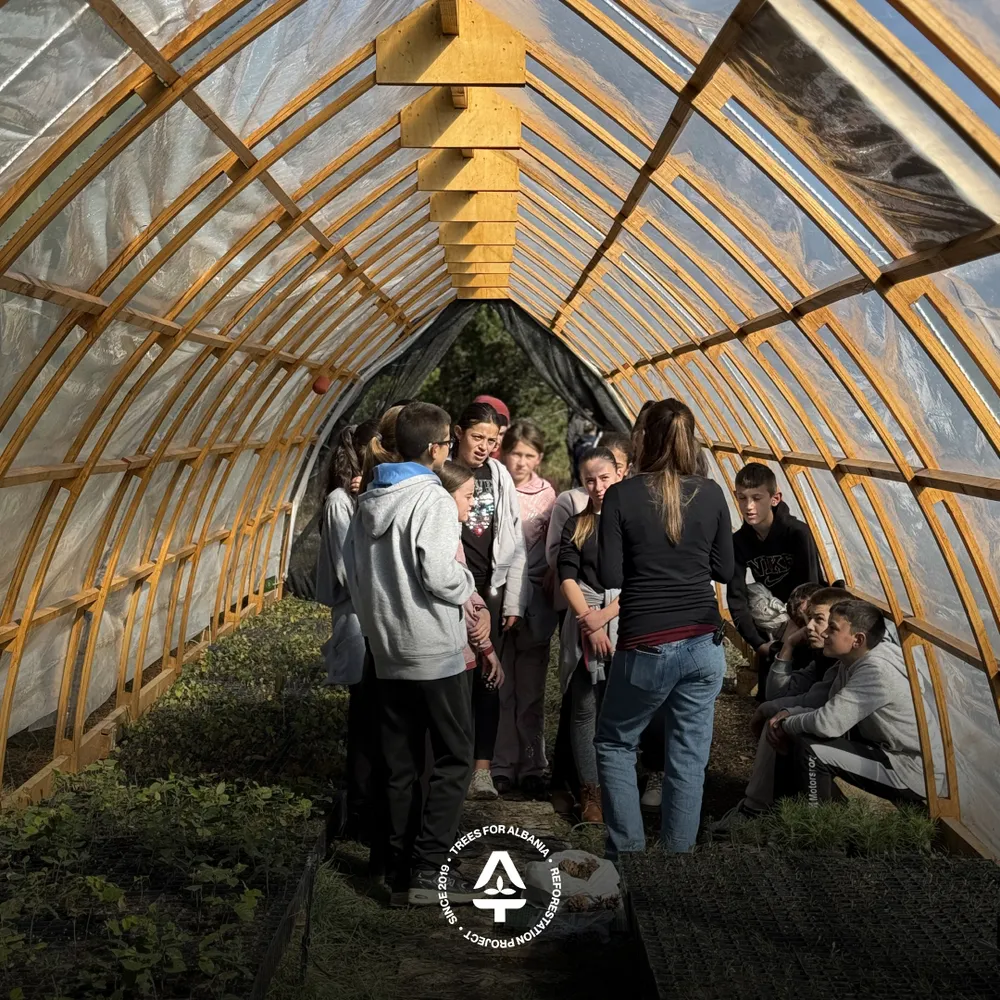 Kids from the “Voskopojë” elementary school at the tree nursery