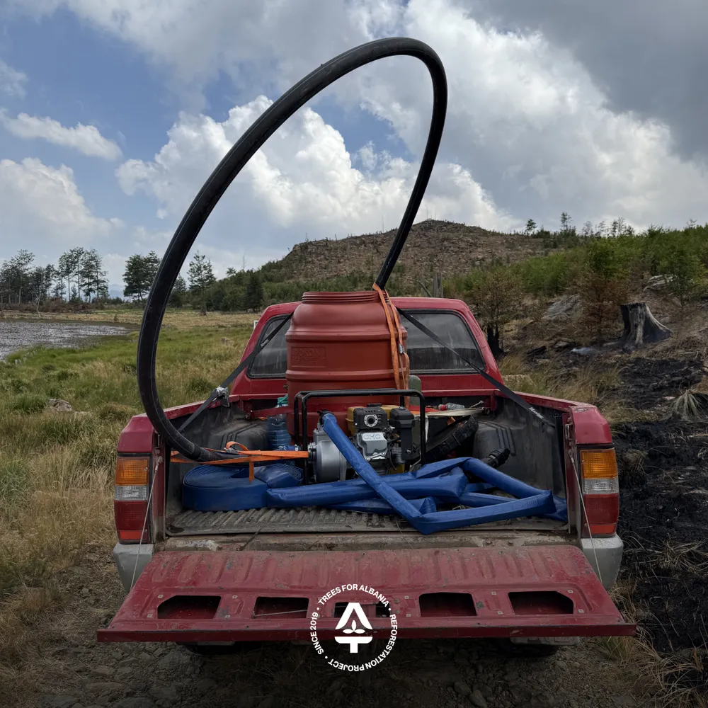 Our DIY firefighting kit set up in Lurë tree nursery
